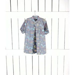 Molokai reverse print mens blue tropical button down Hawaiian shirt